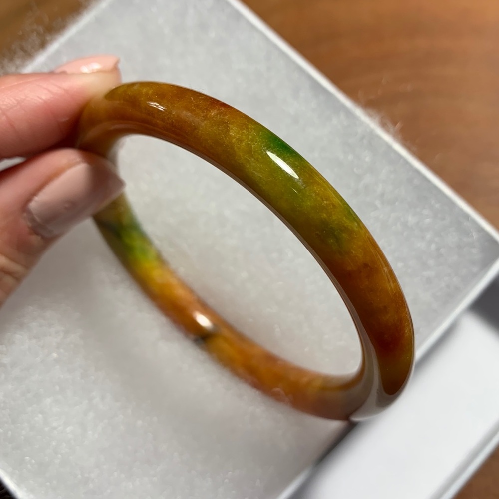 Genuine Jade Bangle - 51.17mm, honey brown/green